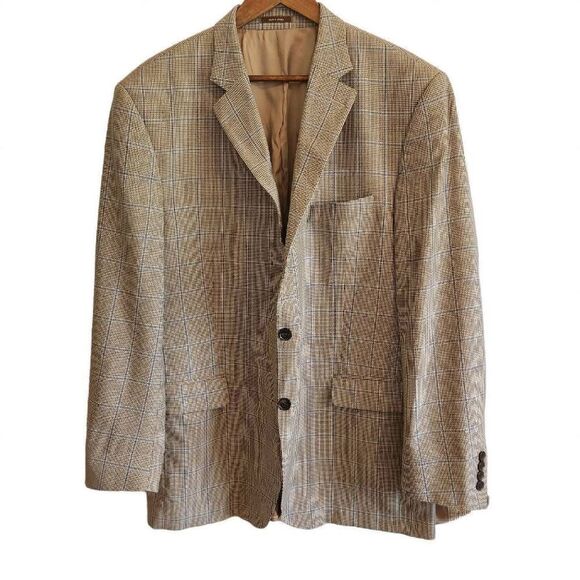 Peter Millar Sports Coat Jacket Mens 46T Wool Plaid Brown Blue - Picture 1 of 8